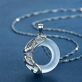 Buddha Gift Natural White Jade Koi Lucky Necklace