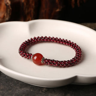 Buddha Gift Natural Garnet Pink Crystal Red Agate Amazonite Bead Protection Bracelet