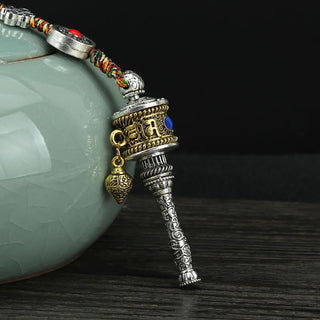Buddha Gift Tibet Om Mani Padme Hum Prayer Wheel Peace Rotatable Bag Car Hanging Decoration