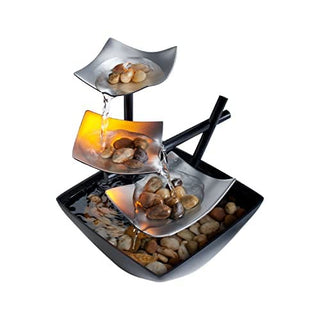 Buddha Gift Three Layers Waterfall Fountain Tabletop Lotus Ornaments With River Rocks Desktop Decoration