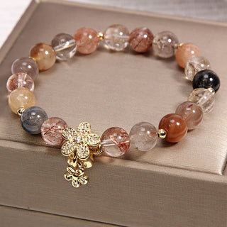 Buddha Gift Multicolored Rutilated Quartz Citrine Wealth Protection Flower Bracelet