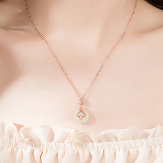 Buddha Gift 925 Sterling Silver Natural Hetian Jade Lucky Four Leaf Clover Zircon Necklace Pendant With Gift Box