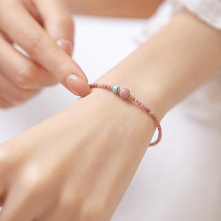 Buddha Gift 14K Gold Plated Natural Rhodonite Loving Energy Chain Bracelet