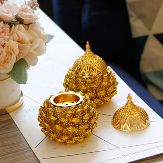 Buddha Gift Gold Pine Cone Pattern Spiritual Rituals Mini Incense Burner Home Tabletop Decor