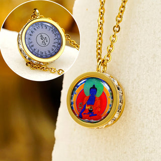 Buddha Gift Tibetan Yellow God Of Wealth Green Tara Buddha Serenity Titanium Steel Necklace Pendant