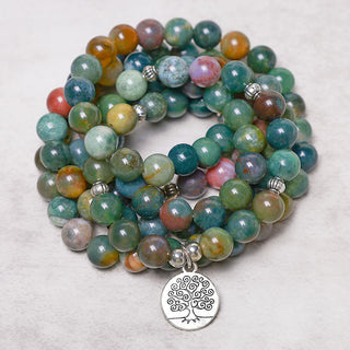 Buddha Gift 108 Mala Beads Indian Agate Lotus OM Buddha Tree of life Positive Calm Bracelet