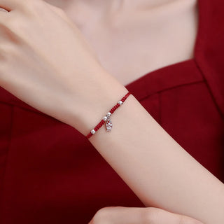 Buddha Gift 925 Sterling Silver Luck Koi Fish Wealth Handcrafted Braided Red Bracelet