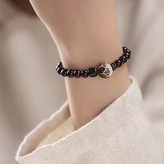 Buddha Gift Small Leaf Red Sandalwood Lotus Bodhi Seed Carved Protection Double Wrap Bracelet