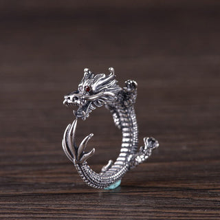 Buddha Gift 925 Sterling Silver Dragon Luck Protection Ring