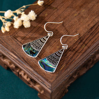 Buddha Gift Copper Tridacna Stone Hollow Pattern Blessing Drop Earrings