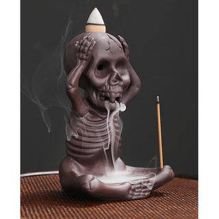 Buddha Gift Little Skull Ghost Purple Clay Backflow Smoke Fountain Peace Incense Burner Decoration
