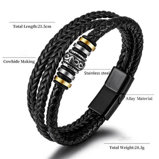 Buddha Gift Leather Layered Titanium Steel Balance Braided Bracelet