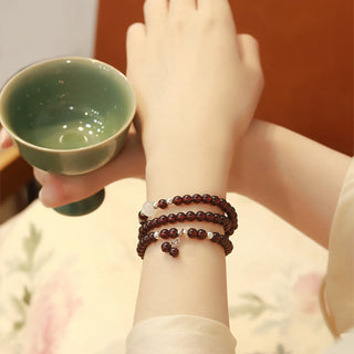 Buddha Gift 925 Sterling Silver Natural Garnet Cat Eye Protection Triple Wrap Bracelet