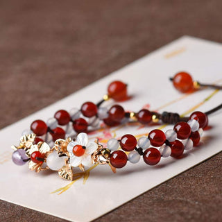 Buddha Gift Green Aventurine Garnet Bead Flower Petal Luck Bracelet