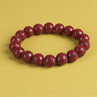 Buddha Gift Natural Double PiXiu Cinnabar Om Mani Padme Hum Wealth Luck Bead Bracelet