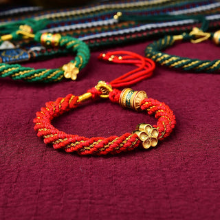 Buddha Gift Tibet Handmade Five God Of Wealth Luck Thangka Amulet Prayer Wheel Flower Charm Weave String Bracelet
