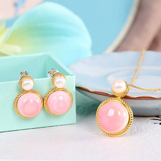Buddha Gift 925 Sterling Silver Queen Conch Shell Pearl Luck Blessing Earrings Necklace Pendant Jewelry Set