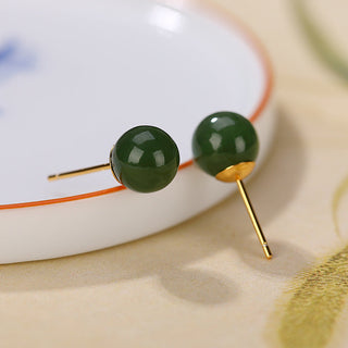 Buddha Gift 925 Sterling Silver Round Cyan Jade Healing Calm Stud Earrings