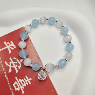 Buddha Gift 925 Sterling Silver Cat's Eye Aquamarine Support Charm Bracelet
