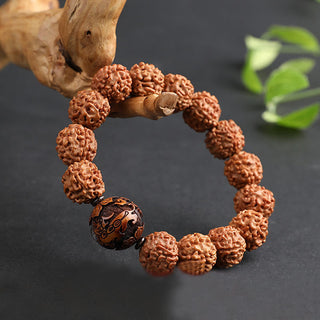 Buddha Gift Tibet Rudraksha Bodhi Seed PiXiu Copper Coin Wealth Luck Bracelet