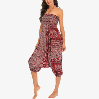 Buddha Gift Two Style Wear Elephant Pattern Loose Smocked Harem Trousers Jumpsuit Women's Yoga Pants
