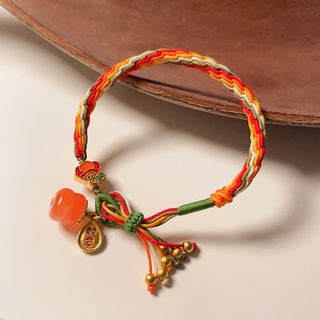 Buddha Gift Persimmon Red Agate Strength Reincarnation Knot Braid String Bracelet