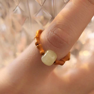 Buddha Gift Hetian Jade Beaded Bamboo Prosperity Luck Ring