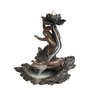 Buddha Gift Lotus Buddha Hand Auspicious Clouds Pattern Meditation Resin Backflow Incense Burner