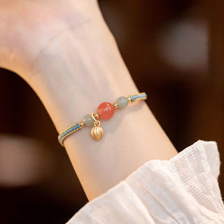 Buddha Gift Red Agate Jade Lotus Confidence Calm String Bracelet