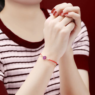 Buddha Gift 925 Sterling Silver Color-changing Four Leaf Clover Luck Protection Red String Bracelet