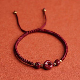Buddha Gift Handmade Cinnabar Peace Buckle Lotus Calm Blessing Braided Rope Bracelet