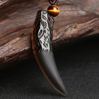 Buddha Gift Natural Ice Obsidian Wolf Tooth Pattern Courage Necklace Pendant