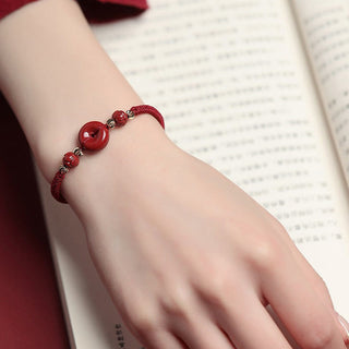 Buddha Gift Handmade Lotus Cinnabar Peace Buckle Blessing Braid Bracelet