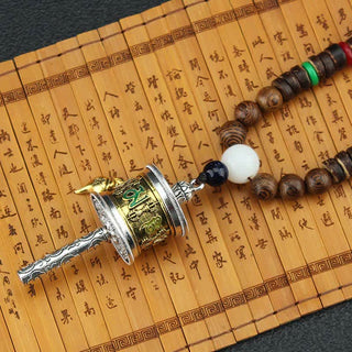 Buddha Gift Tibetan Om Mani Padme Hum Prayer Wheel Rotation Vajra Wood Necklace Pendant