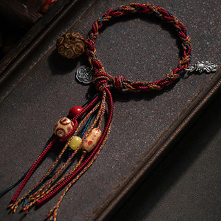 Buddha Gift Tibetan Handmade Colorful Thread 925 Sterling Silver Koi Fish Protection Strength String Bracelet