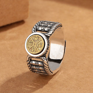 Buddha Gift Tibetan Om Mani Padme Hum Carved Design Copper Coin Purity Rotatable Ring