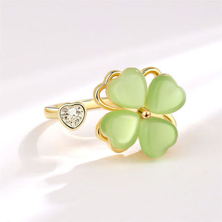 Buddha Gift Cat's Eye Four Leaf Clover Zircon Love Rotatable Ring