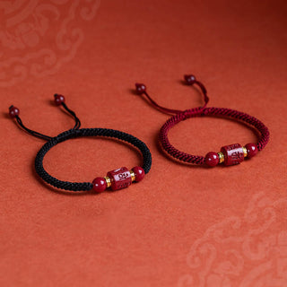 Buddha Gift Tibet Cinnabar Om Mani Padme Hum Engraved Blessing Braided Bracelet