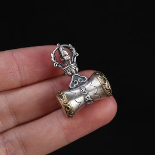 Buddha Gift Tibet 925 Sterling Silver Om Mani Padme Hum Dorje Bell Vajra Engraved Enlightenment Pendant Hanging Decoration