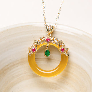 Buddha Gift Green Chalcedony Peace Buckle Design Strength Necklace Pendant