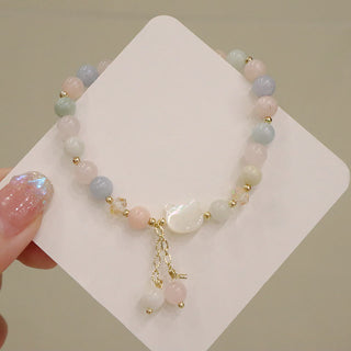 Buddha Gift Natural Strawberry Quartz Morganite Tridacna Stone Cat Love Bracelet