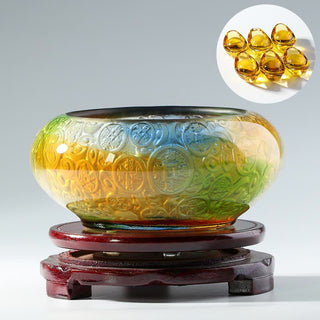 Buddha Gift Handmade Liuli Crystal Treasure Bowl Ingots Art Piece Home Decoration