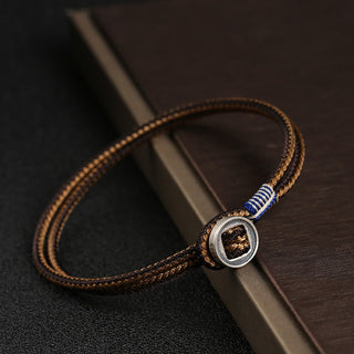 Buddha Gift  925 Sterling Silver Handmade Button Protection Weave String Bracelet