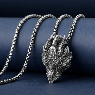 Buddha Gift Pure Tin Dragon Head Luck Protection Metal Necklace Pendant