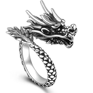 Buddha Gift 990 Sterling Silver Vintage Dragon Design Luck Protection Strength Adjustable Ring