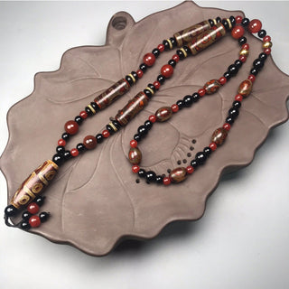 Buddha Gift Nine-Eye Dzi Bead Red Agate Wealth Health Necklace