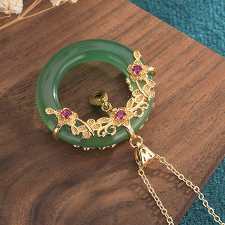 Buddha Gift Natural Round Cyan Jade Healing Necklace Pendant