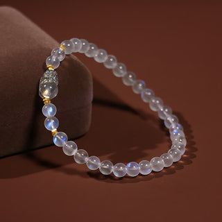 Buddha Gift 925 Sterling Silver Plated Gold Natural Moonstone PiXiu Healing Bracelet