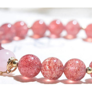 Buddha Gift Natural Strawberry Quartz Pink Crystal Lucky Cat Paw Love Bracelet