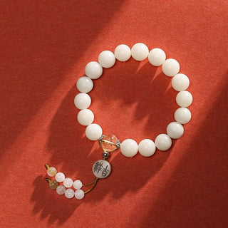 Buddha Gift Bodhi Seed Red Agate Black Obsidian Pink Crystal Rutilated Quartz Peace Wrist Mala Bracelet
